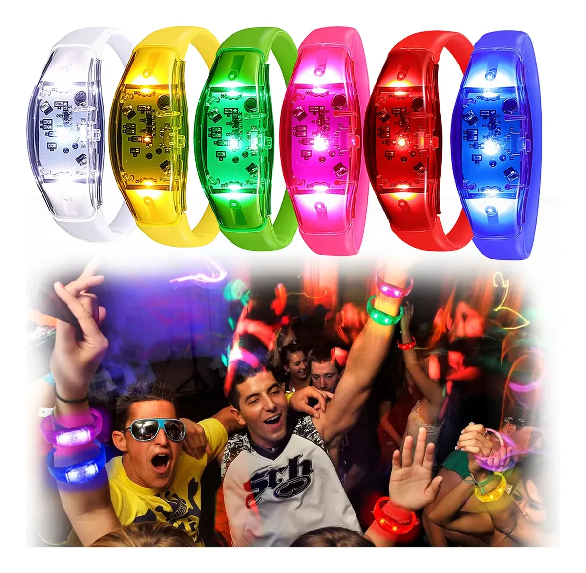 Audio Music Dj - กำไลข้อมือ LED 6 ชิ้น เปิดใช้งานด้วยเสียง พร้อมไฟ