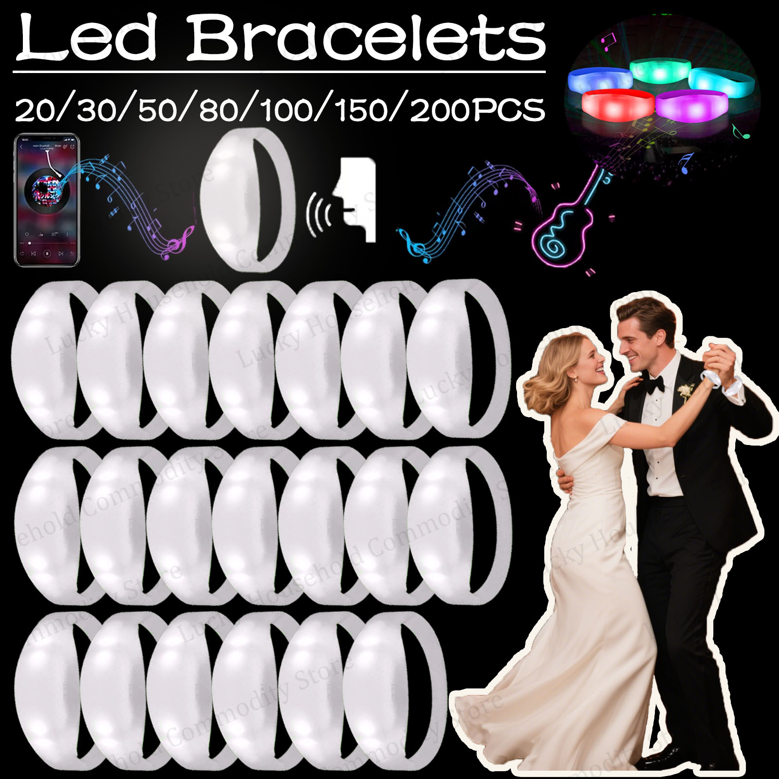 20-100 ชิ้น กำไลข้อมือ LED แบบ - Audio Music Dj บทวิจารณ์และราคา
