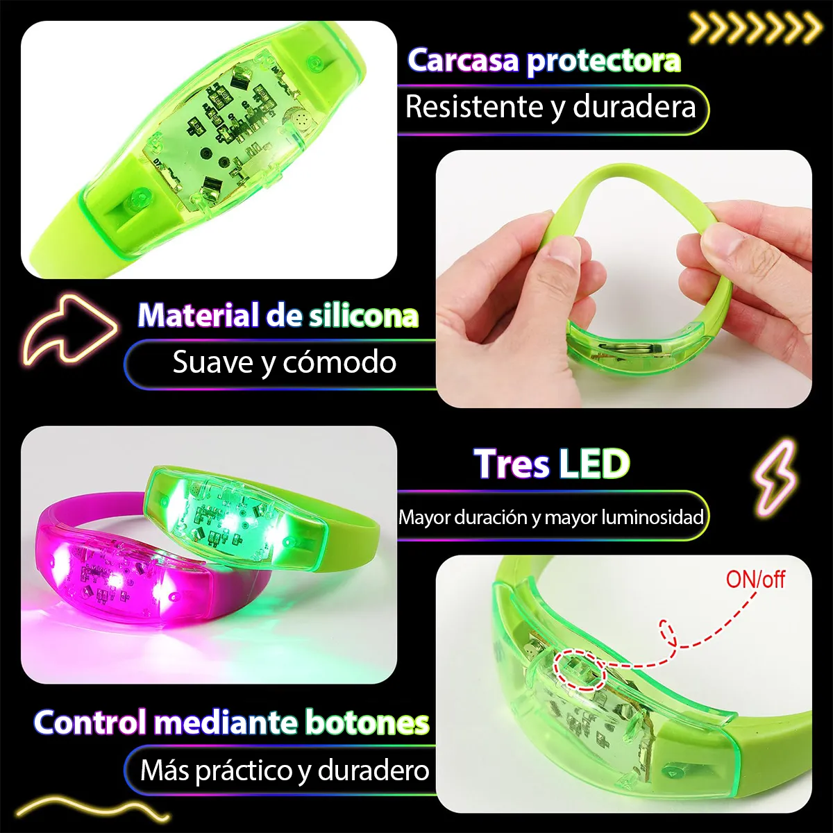 กำไลข้อมือ LED 6 ชิ้น เปิดใช้ง - Audio Music Dj บทวิจารณ์และราคา